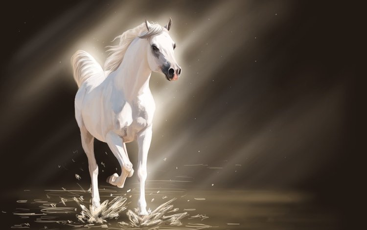 свет, арт, лошадь, вода, брызги, конь, белая, light, art, horse, water, squirt, white