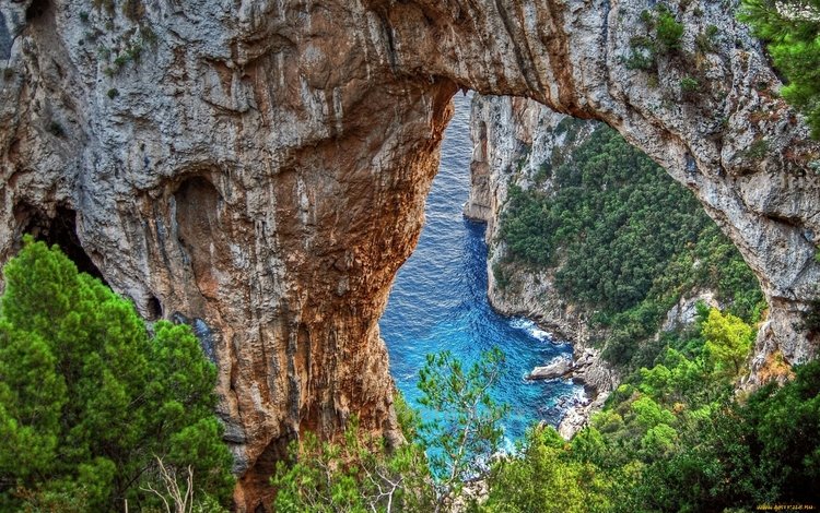 природа, море, скала, побережье, остров, арка, капри, nature, sea, rock, coast, island, arch, capri