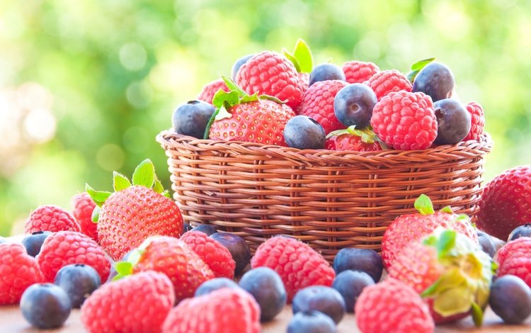 малина, клубника, ягоды, черника, корзинка, raspberry, strawberry, berries, blueberries, basket