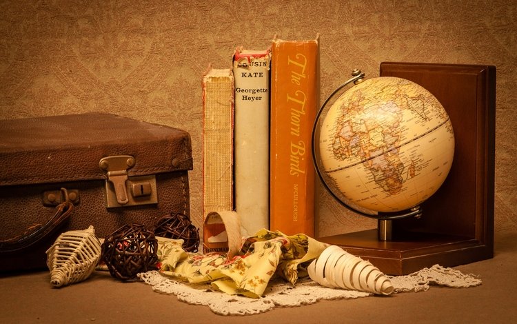 книги, глобус, салфетка, чемодан, натюрморт, поделки, books, globe, napkin, suitcase, still life, diy