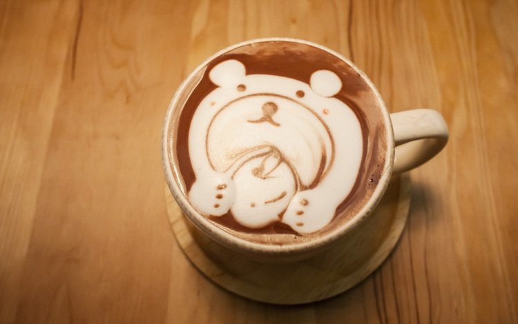 рисунок, кофе, мишка, кружка, блюдце, капучино, пенка, figure, coffee, bear, mug, saucer, cappuccino, foam