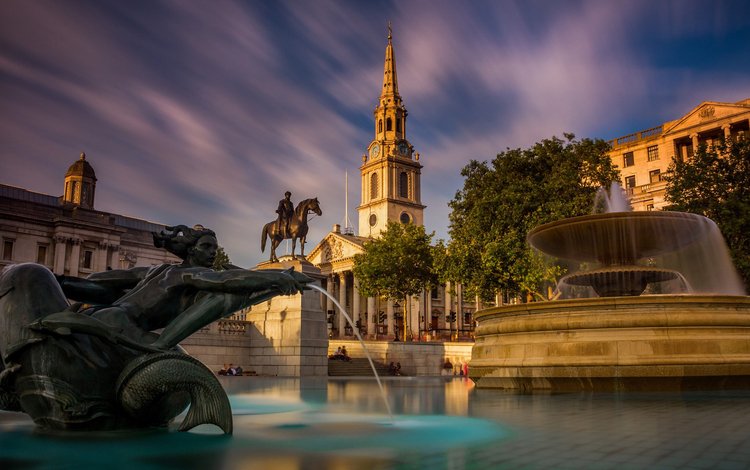 лондон, фонтан, англия, статуя, трафальгарская площадь, london, fountain, england, statue, trafalgar square