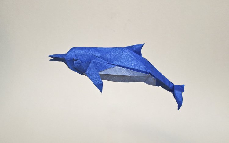 оригами, дельфин, синий дельфин, origami, dolphin, blue dolphin