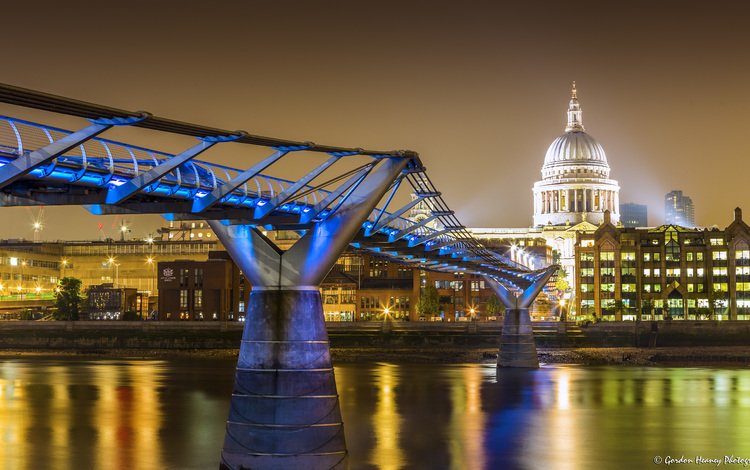 ночь, огни, река, мост, лондон, дома, англия, набережная, night, lights, river, bridge, london, home, england, promenade