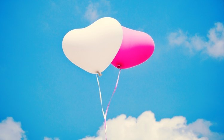 небо, шары, шарики, сердца, белое, воздушные, розовое, the sky, balls, heart, white, air, pink