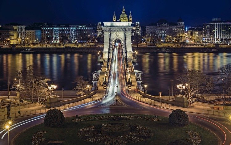 венгрия, будапешт, дунай, цепной мост, ночь. огни, hungary, budapest, the danube, chain bridge, night. lights