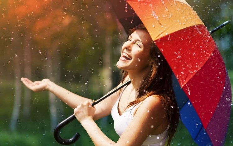 девушка, настроение, улыбка, дождь, зонт, зонтик, шатенка, girl, mood, smile, rain, umbrella, brown hair