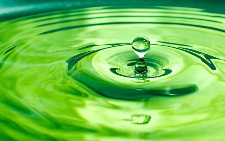 вода, зелёный, фон, капля, круги, 3д, water, green, background, drop, circles, 3d