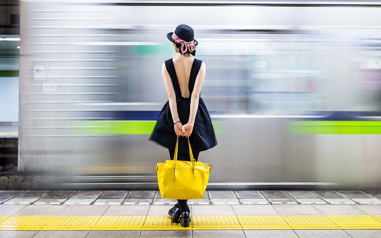 девушка, фон, поезд, шляпа, ожидание, сумка, girl, background, train, hat, waiting, bag