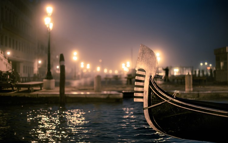 ночь, фонари, венеция, канал, гондола, италия, night, lights, venice, channel, gondola, italy