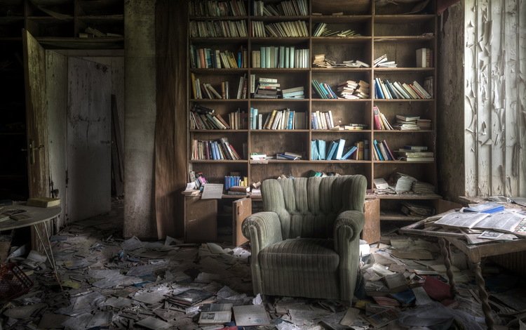 книги, комната, кресло, books, room, chair
