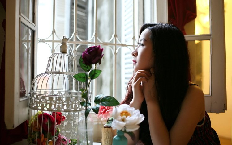 девушка, фон, окно, азиатка, girl, background, window, asian