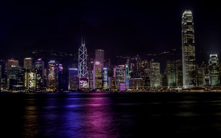 ночь, огни, город, небоскребы, гон-конг, гонконг, night, lights, the city, skyscrapers, hong kong