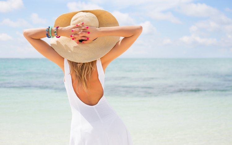 девушка, море, блондинка, лето, шляпка, пляжя.лето, girl, sea, blonde, summer, hat, beach.summer