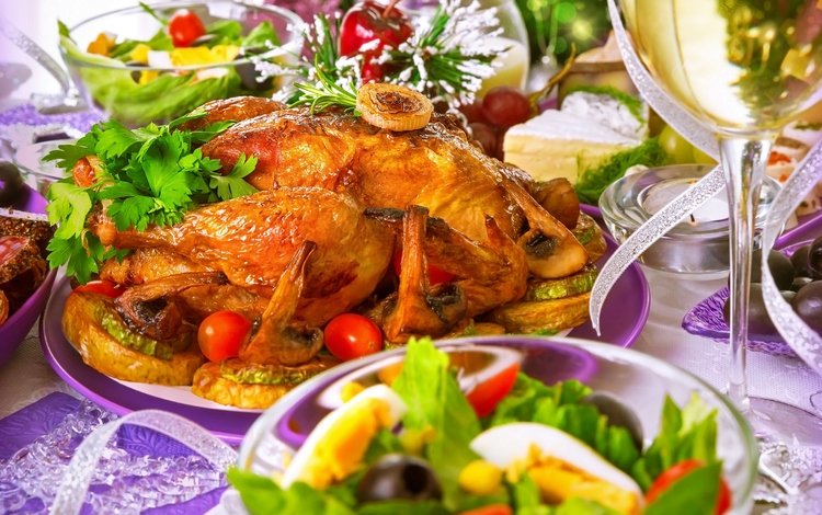 бокал, праздник, курица, салат, гарнир, жареная, жареная курица, glass, holiday, chicken, salad, garnish, fried, fried chicken