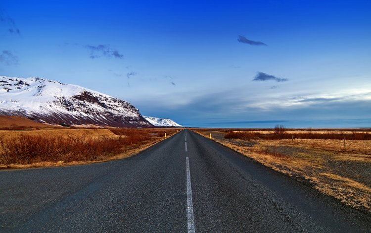 небо, дорога, горы, природа, горизонт, исландия, снежные вершины, the sky, road, mountains, nature, horizon, iceland, snowy peaks