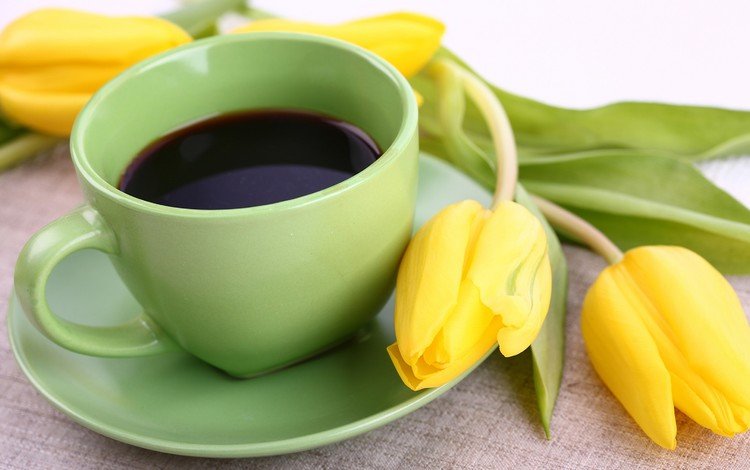 кофе, тюльпаны, чашка, coffee, tulips, cup