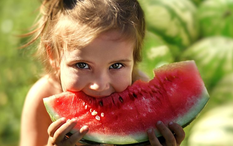 глаза, девочка, арбуз, кушает, eyes, girl, watermelon, eats
