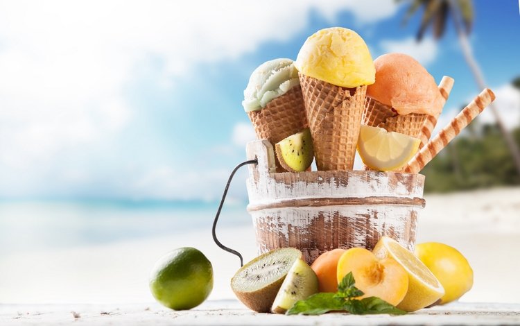 пляж, сладенько, мороженое, фрукты, рожок, сладкое, мороженное, десерт, тропическая, fruits, beach, ice cream, fruit, horn, sweet, dessert, tropical