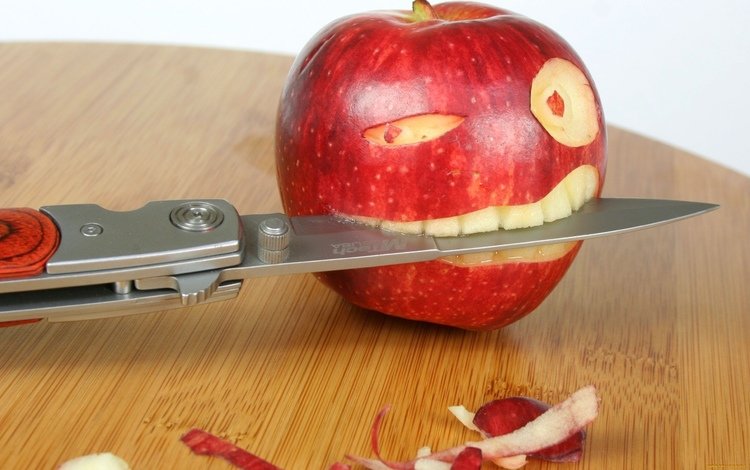 глаза, стол, зубы, яблоко, нож, eyes, table, teeth, apple, knife
