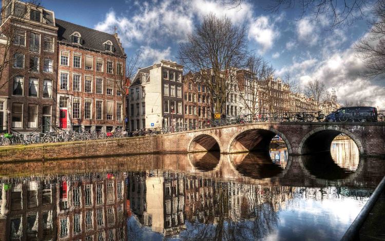 река, отражение, мост, дома, амстердам, river, reflection, bridge, home, amsterdam