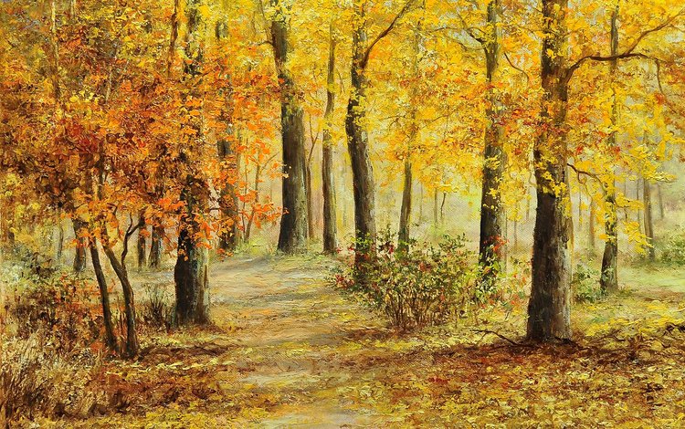 арт, пейзаж, парк, осень, живопись, malgorzata rawicka, art, landscape, park, autumn, painting