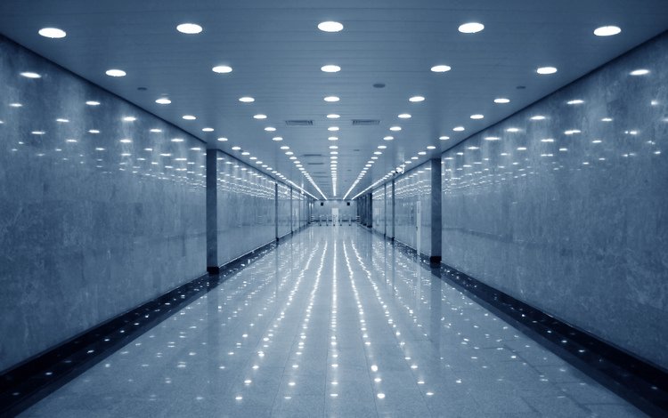 отражение, коридор, пустота, светильники, reflection, corridor, void, lamps
