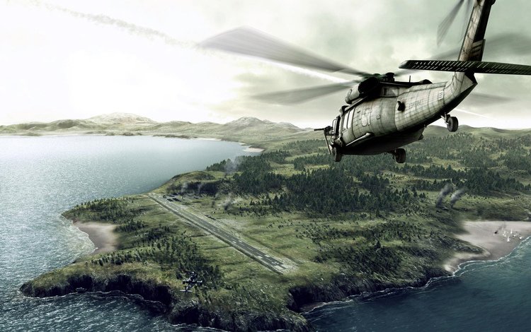 вода, остров, вертолет, water, island, helicopter