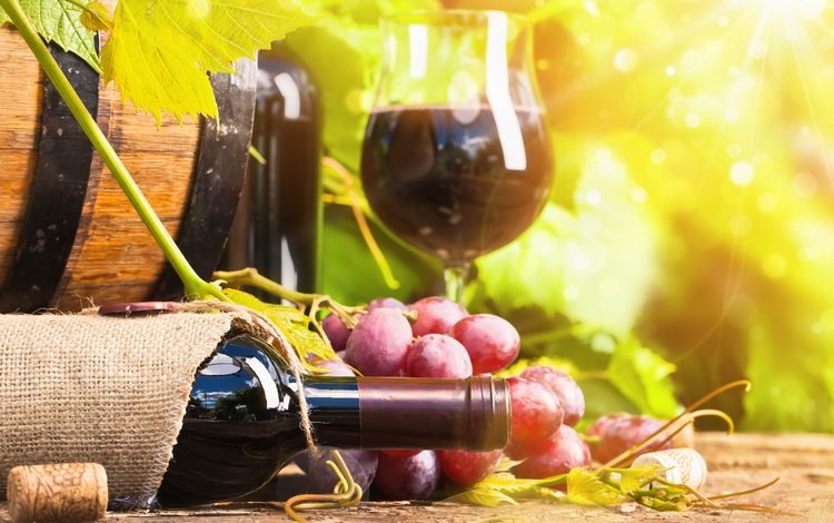виноград, бокал, вино, бутылка, бочка, grapes, glass, wine, bottle, barrel