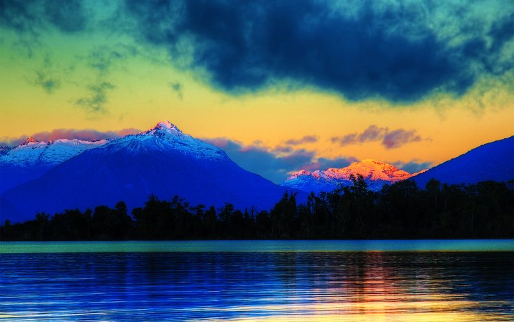 облака, озеро, горы, снег, пейзаж, clouds, lake, mountains, snow, landscape