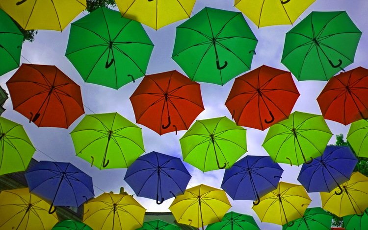 небо, разноцветные, зонты, зонтики, the sky, colorful, umbrellas