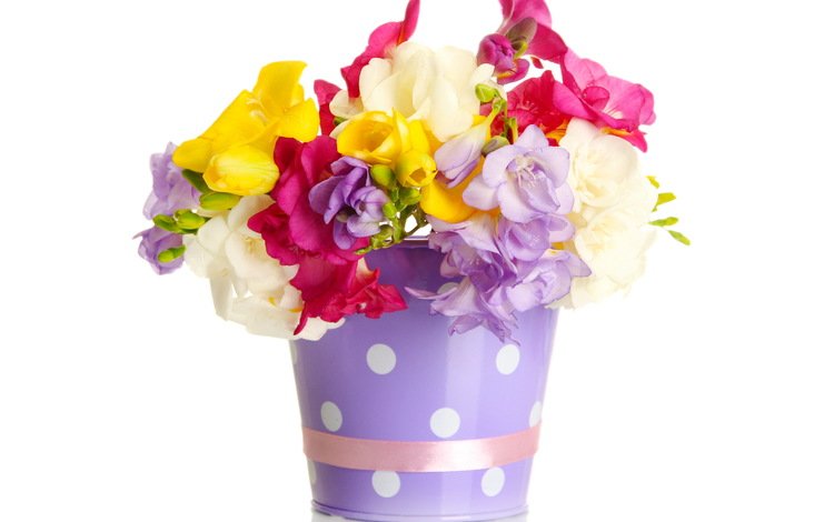 цветы, букет, лента, ведро, flowers, bouquet, tape, bucket