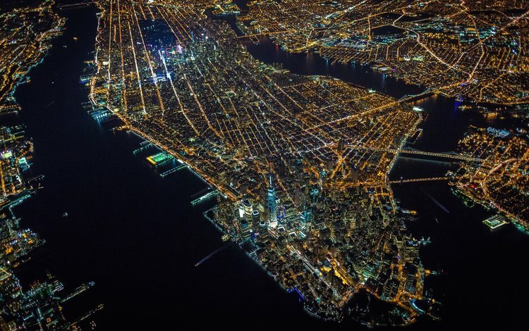 ночь, peiaj, аэрофотосъемка, огни, город, небоскребы, сша, нью-йорк, архитектура, манхэттен, night, lights, the city, skyscrapers, usa, new york, architecture, manhattan
