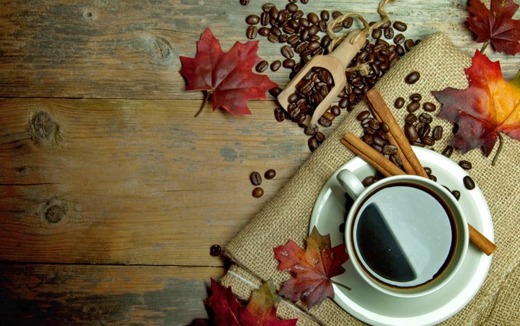 листья, корица, осень, кофе, чашка, кубок, осен,  листья, бобы, leaves, cinnamon, autumn, coffee, cup, beans