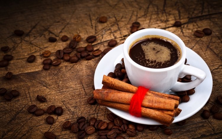 корица, кофе, чашка, кофейные зерна, cinnamon, coffee, cup, coffee beans