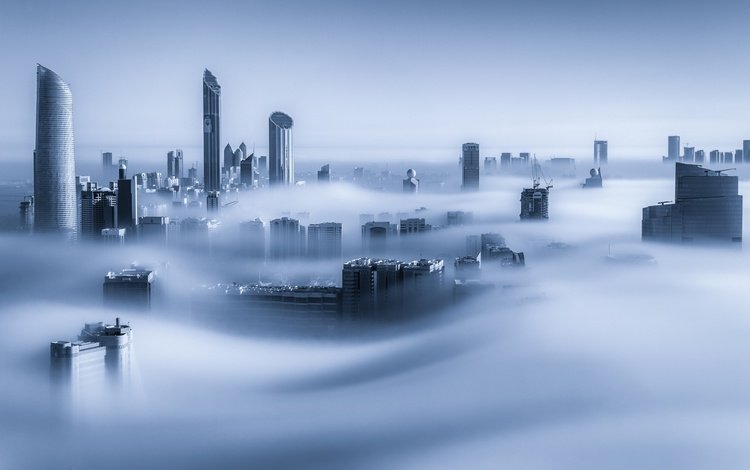 утро, туман, город, небоскребы, дубай, оаэ, dubai marina, morning, fog, the city, skyscrapers, dubai, uae