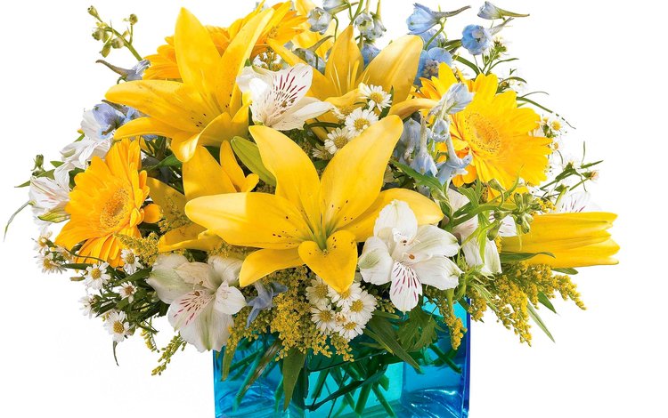 ромашки, букет, ваза, лилии, chamomile, bouquet, vase, lily