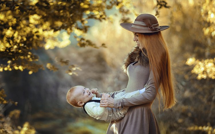 природа, шляпа, платье, мать, осень, ребенок, мама, малыш, женщина, поцелуй, nature, hat, dress, mother, autumn, child, mom, baby, woman, kiss