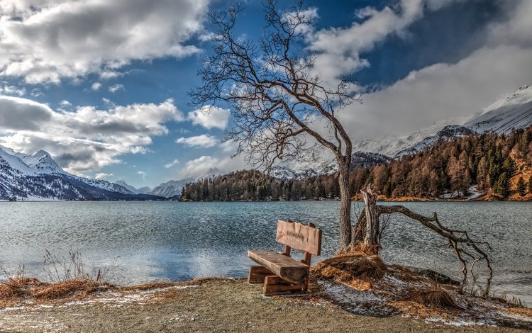 озеро, природа, скамья, lake, nature, bench