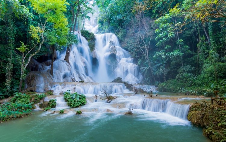 водопад, лаос, tat kuang si waterfalls, luang prabang, waterfall, laos