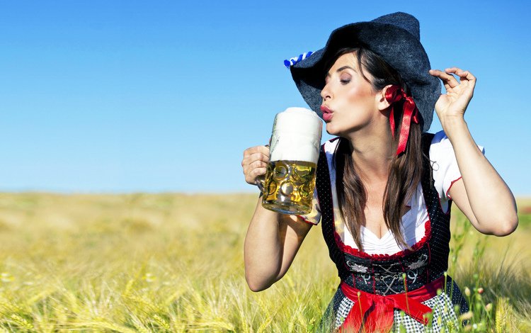 девушка, пиво, шляпа, girl, beer, hat