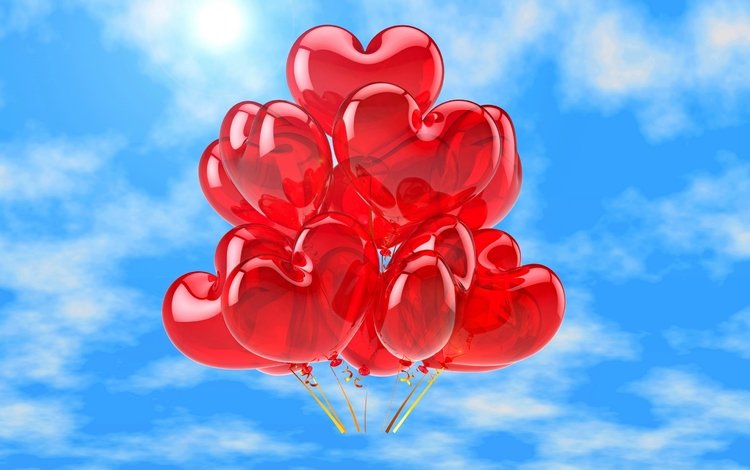любовь, воздушные шары, сердечки, неба, мелодрама, влюбленная, аэростаты, довольная, сердечка, love, balloons, hearts, sky, romance, happy, heart