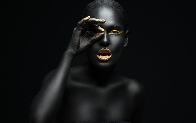 черный, модель, макияж, золотой, блака, золотая, грим, модел, black, model, makeup, gold