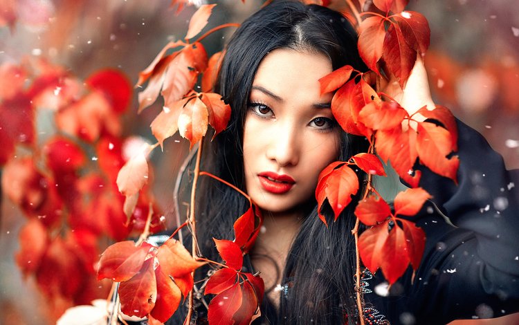 снег, листья, макияж, huan, алессандро ди чикко, snow, leaves, makeup, alessandro di cicco