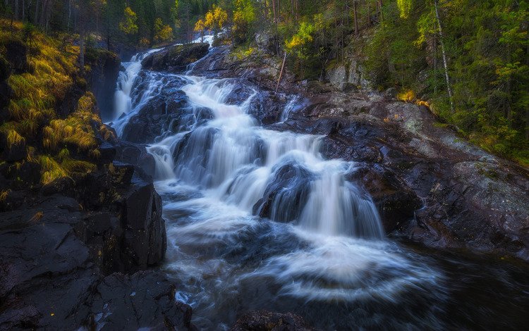 река, скалы, водопад, осень, каскад, river, rocks, waterfall, autumn, cascade