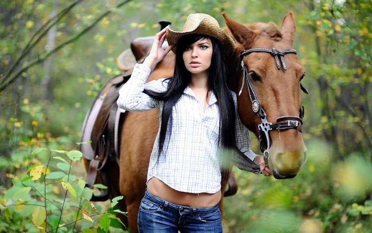 девушка, конь, шляпа, girl, horse, hat