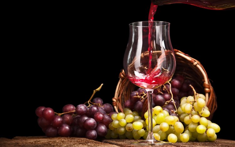 виноград, бокал, корзина, вино, grapes, glass, basket, wine