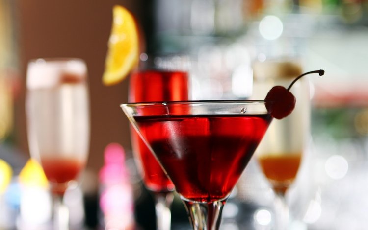бокал, вишня, апельсин, коктейль, glass, cherry, orange, cocktail
