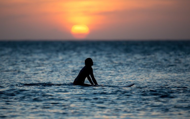 вода, закат, девушка, море, силуэт, серфинг, water, sunset, girl, sea, silhouette, surfing