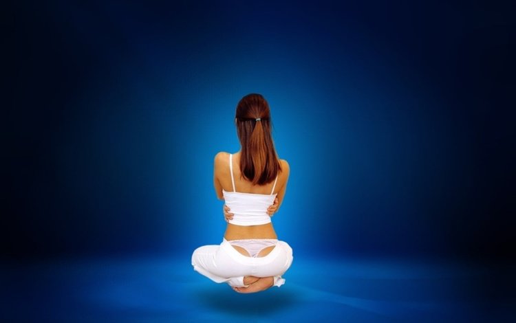 девушка, синий, белый, медитация, girl, blue, white, meditation